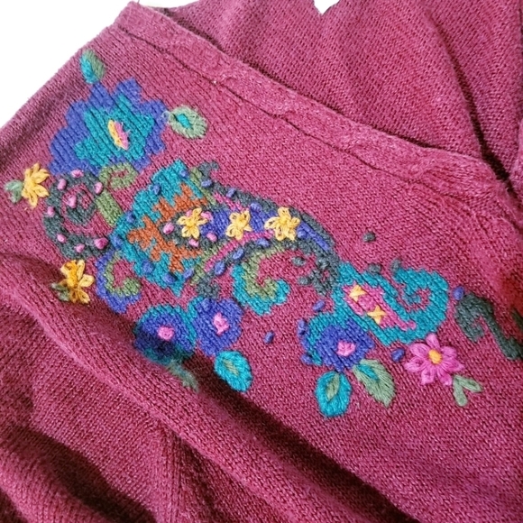 JANTZEN CLASSICS Vintage Vtg 80s Embrodiered Floral Pulliver Sweater 2x XXL - Picture 10 of 13